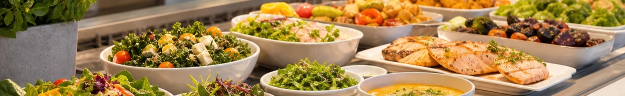 Fresh healthy canteen meals and salads